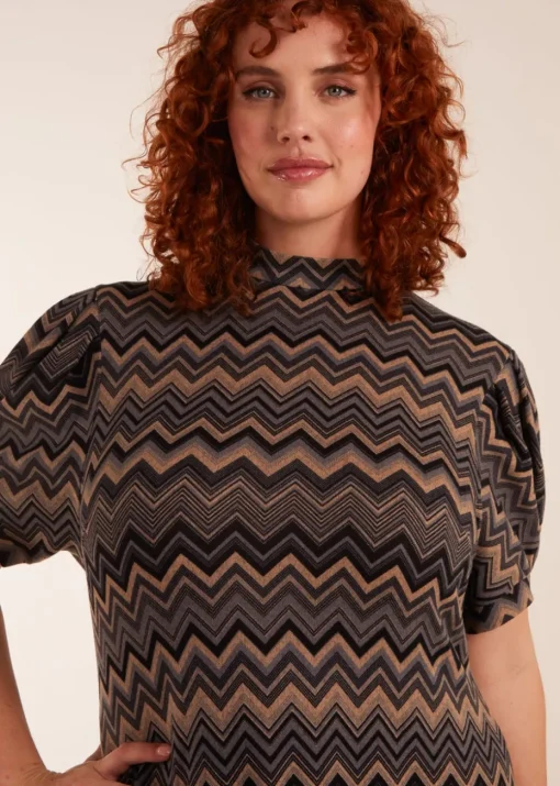 Blue Vanilla Multi Curve Zig Zag Smock Dress