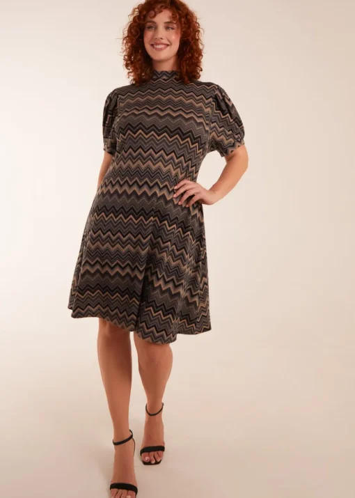 Blue Vanilla Multi Curve Zig Zag Smock Dress