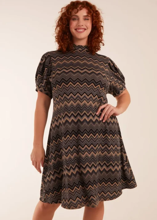Blue Vanilla Multi Curve Zig Zag Smock Dress