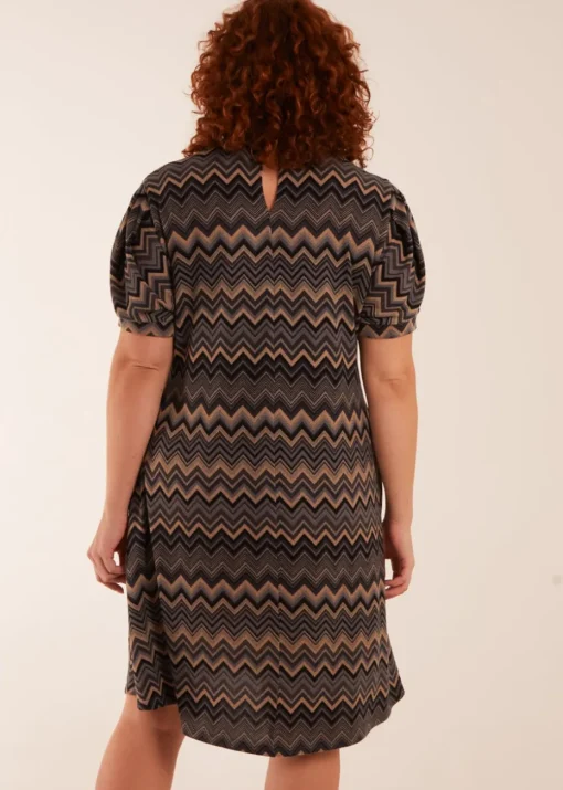 Blue Vanilla Multi Curve Zig Zag Smock Dress