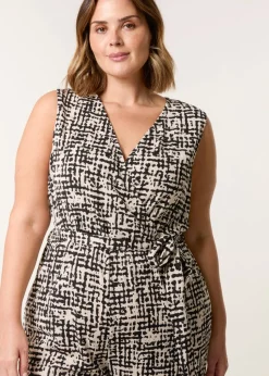 Blue Vanilla Multi Curve Sleeveless Belted Jumpsuit