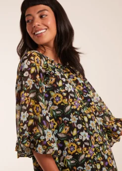 Blue Vanilla Multi Floral Raglan Sleeve Tunic Dress