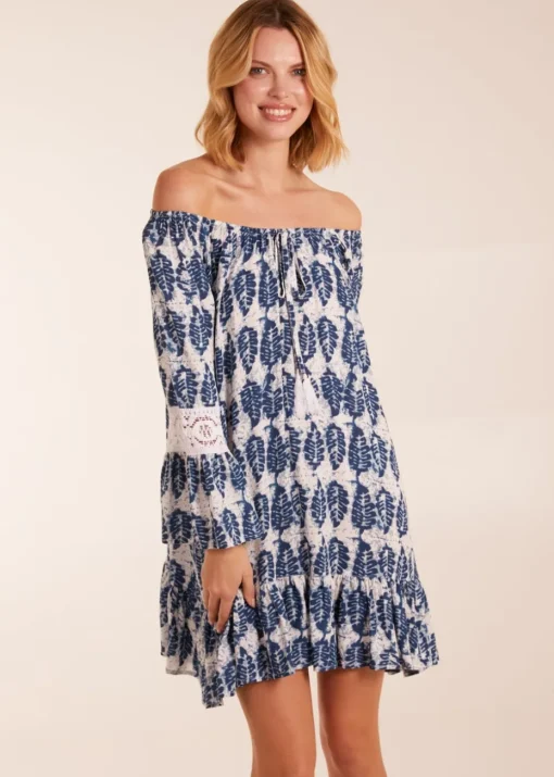 Blue Vanilla Multi Leaf Print Scoop Neck Dress