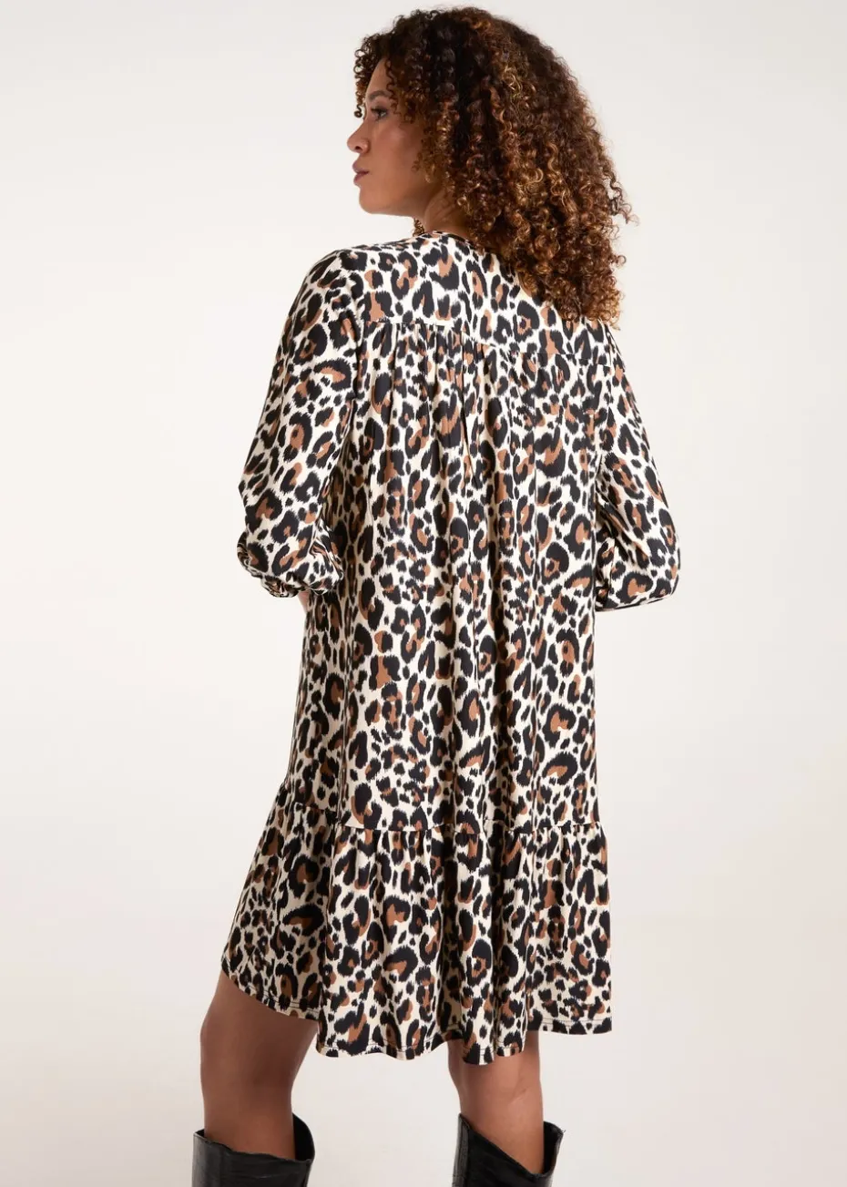 Blue Vanilla Multi Leopard Print Tie Smock Mini Dress