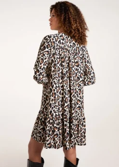 Blue Vanilla Multi Leopard Print Tie Smock Mini Dress