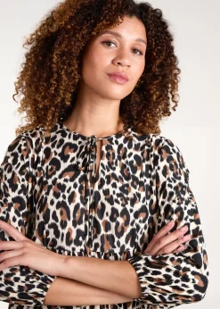 Blue Vanilla Multi Leopard Print Tie Smock Mini Dress