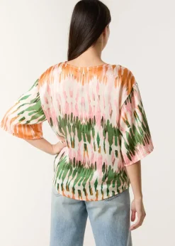 Blue Vanilla Multi Satin Tie Front Blouse