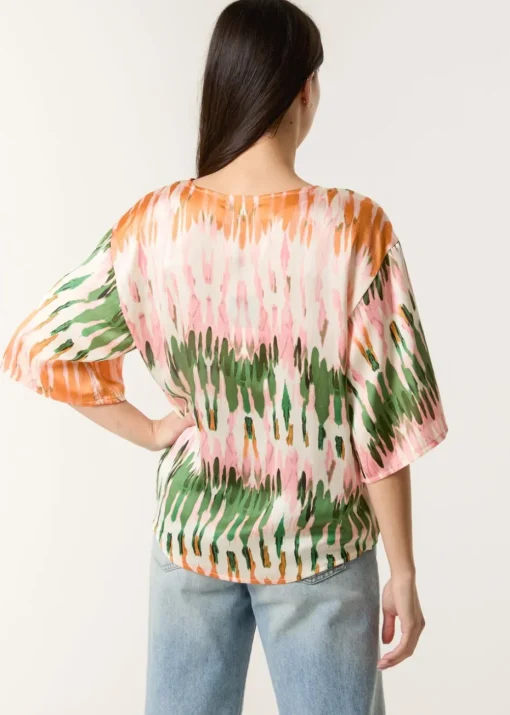 Blue Vanilla Multi Satin Tie Front Blouse