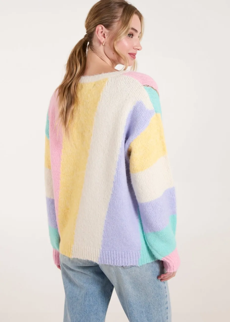 Blue Vanilla Multi Stripe Sequin Detailed Jumper