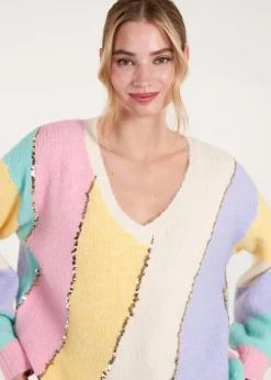 Blue Vanilla Multi Stripe Sequin Detailed Jumper