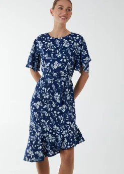Blue Vanilla Navy Angel Sleeve Asymmetric Tier Midi Dress
