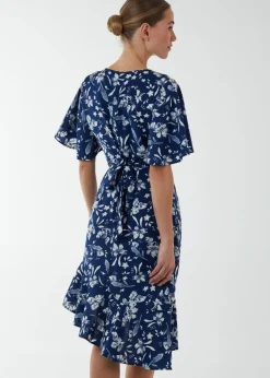 Blue Vanilla Navy Angel Sleeve Asymmetric Tier Midi Dress