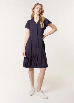 Blue Vanilla Navy Angel Sleeve Button Front Midi Dress