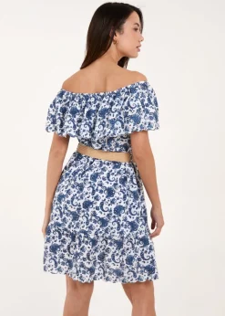 Blue Vanilla Navy Bardot Broderie Mini Belted Dress