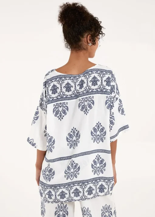 Blue Vanilla Navy Border Print Top