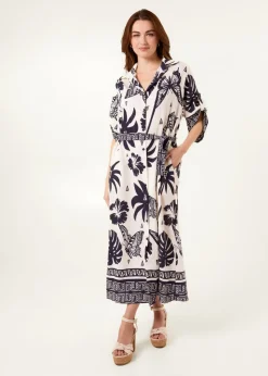 Blue Vanilla Navy Butterflies & Tropical Printed Abstract Shirt Dress