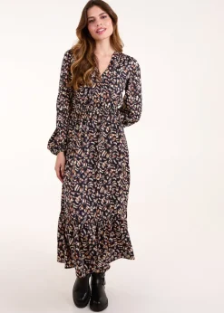 Blue Vanilla Navy Button Down Frill Hem Dress