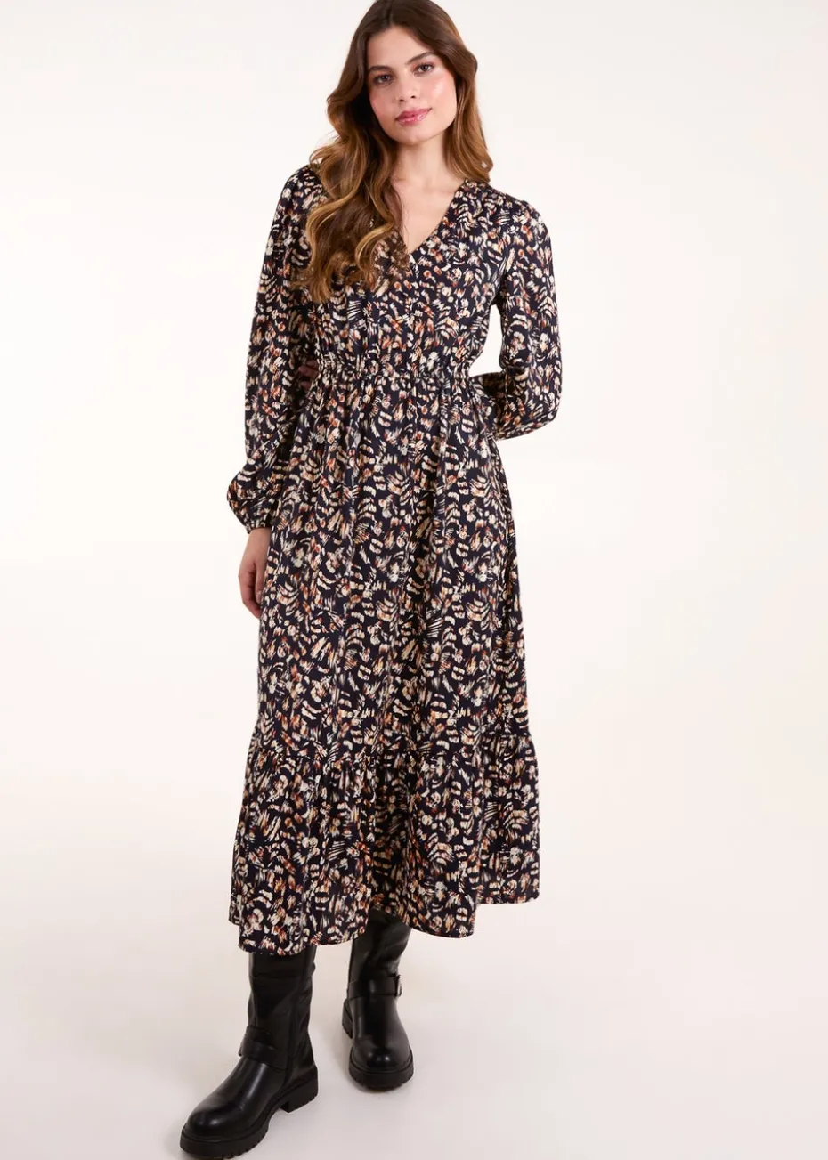 Blue Vanilla Navy Button Down Frill Hem Dress