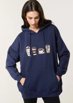 Blue Vanilla Navy Coffee Embroidered Hoodie