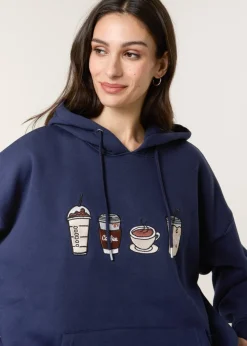 Blue Vanilla Navy Coffee Embroidered Hoodie