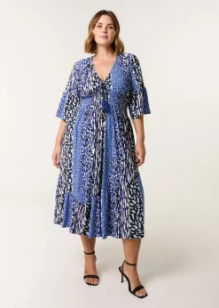 Blue Vanilla Navy Curve Elasticated V Neck Midi Dress