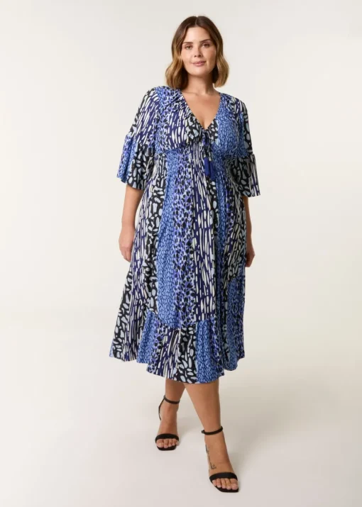 Blue Vanilla Navy Curve Elasticated V Neck Midi Dress