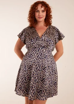 Blue Vanilla Navy Curve Wrap Ruffle Mini Dress
