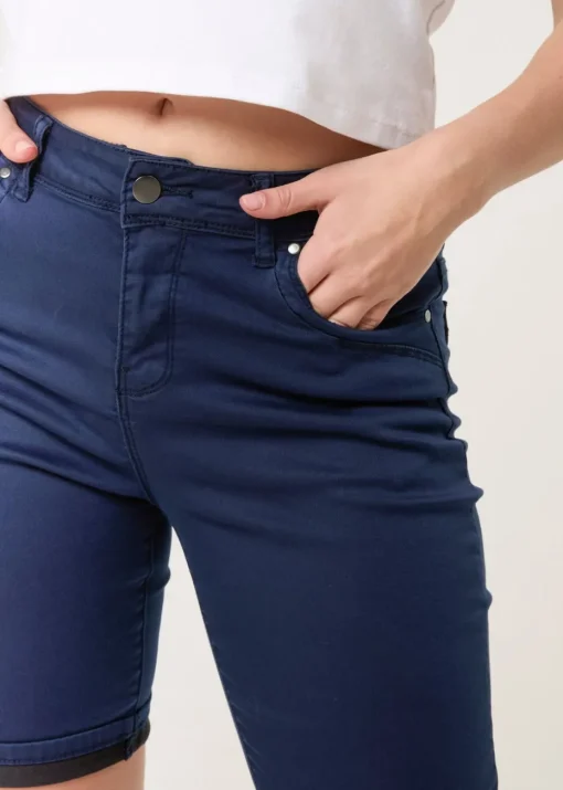 Blue Vanilla Navy Denim Knee Length Shorts