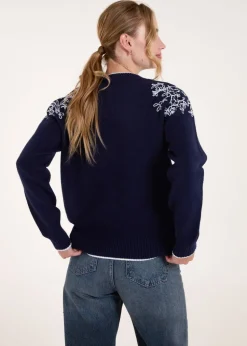 Blue Vanilla Navy Detailed Embroidery Shoulder Jumper