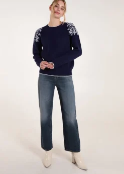 Blue Vanilla Navy Detailed Embroidery Shoulder Jumper