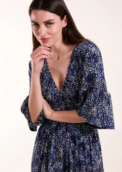 Blue Vanilla Navy Elasticated Neck Shirred Waist Midi Dress