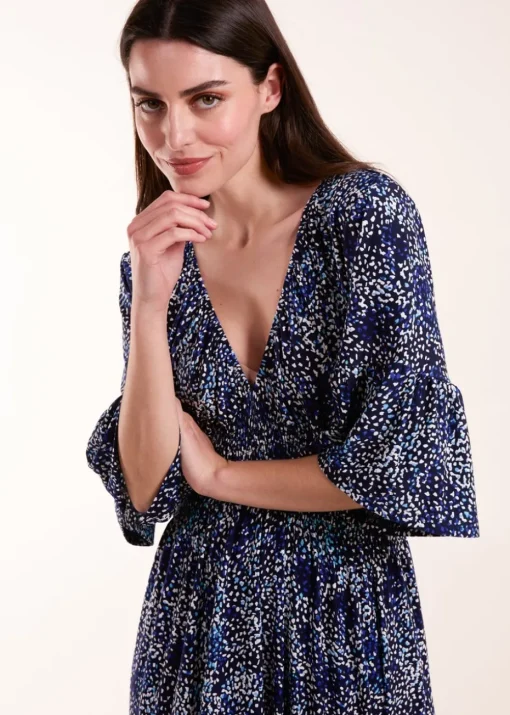 Blue Vanilla Navy Elasticated Neck Shirred Waist Midi Dress