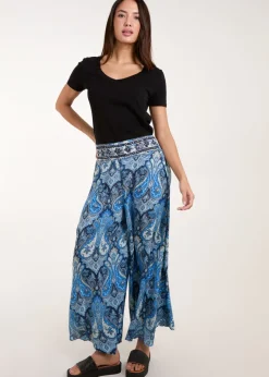 Blue Vanilla Navy Embellished Waist Wide Leg Trouser