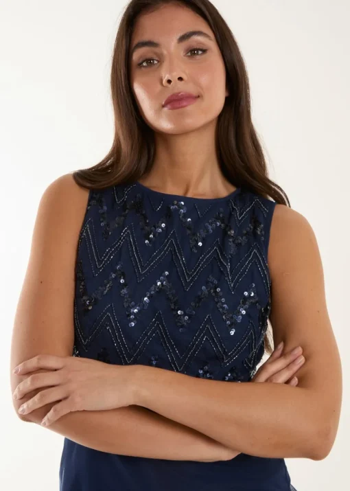 Blue Vanilla Navy Embellished Maxi Dress