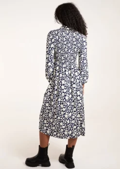 Blue Vanilla Navy Floral Shirred Midi Shirt Dress