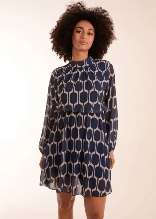 Blue Vanilla Navy Geometric Print Dress