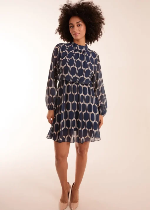 Blue Vanilla Navy Geometric Print Dress