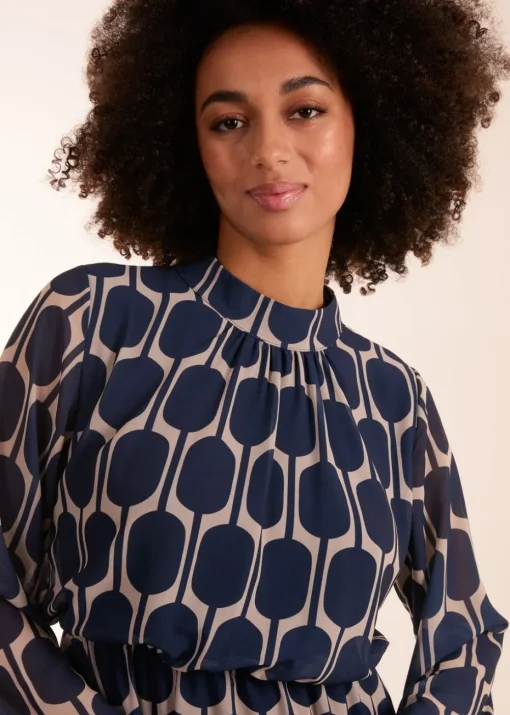 Blue Vanilla Navy Geometric Print Dress