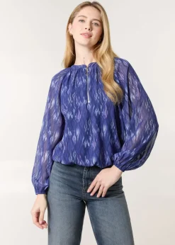 Blue Vanilla Navy Half Zip Puffball Blouse