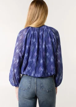 Blue Vanilla Navy Half Zip Puffball Blouse