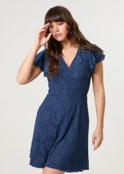 Blue Vanilla Navy Lace Angel Sleeve Dress
