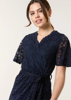 Blue Vanilla Navy Lace Wrap Over Midi Dress