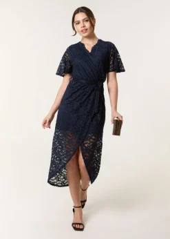Blue Vanilla Navy Lace Wrap Over Midi Dress