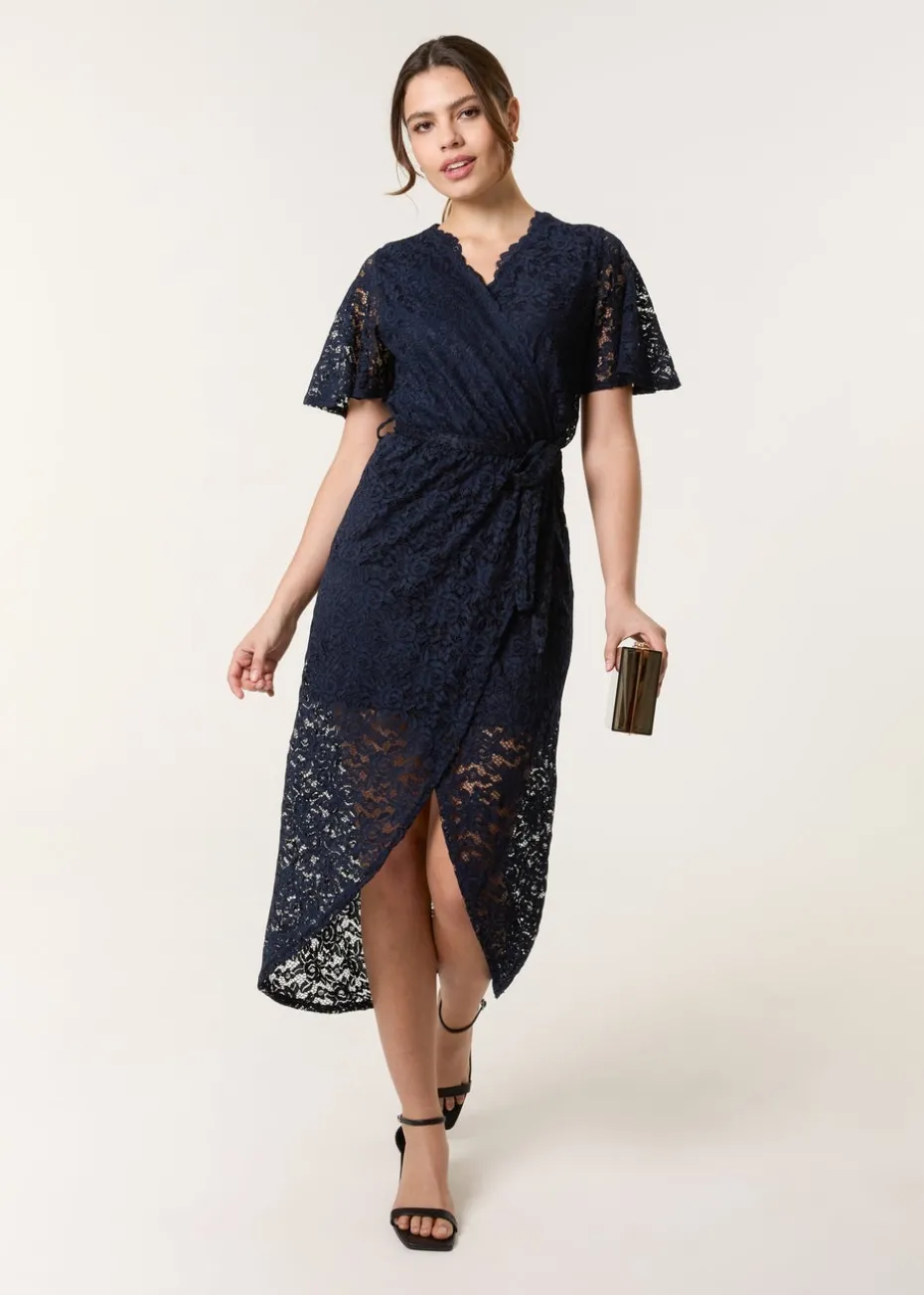 Blue Vanilla Navy Lace Wrap Over Midi Dress
