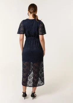 Blue Vanilla Navy Lace Wrap Over Midi Dress