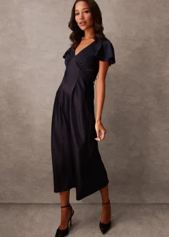Blue Vanilla Navy Luxe Angel Sleeve Midi Dress