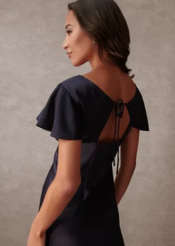 Blue Vanilla Navy Luxe Angel Sleeve Midi Dress