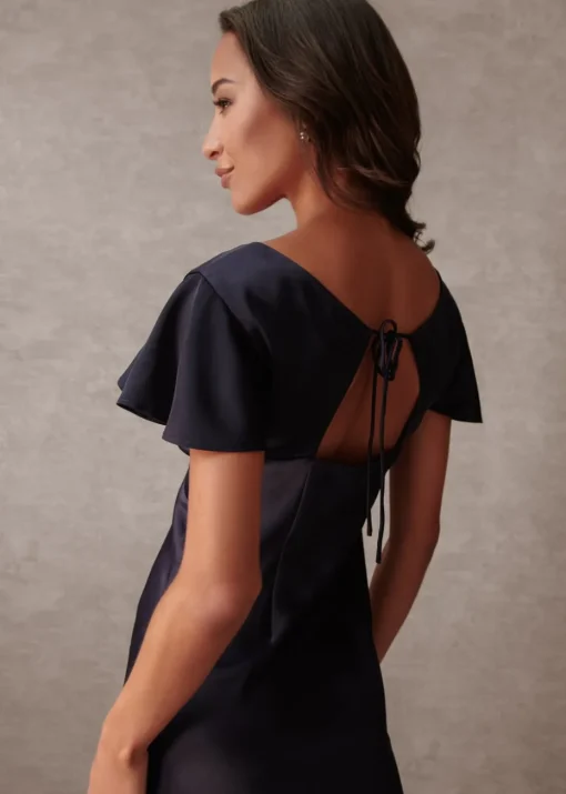 Blue Vanilla Navy Luxe Angel Sleeve Midi Dress