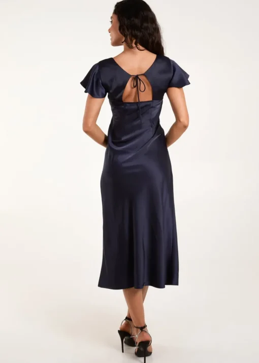 Blue Vanilla Navy Luxe Angel Sleeve Midi Dress