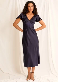 Blue Vanilla Navy Luxe Angel Sleeve Midi Dress